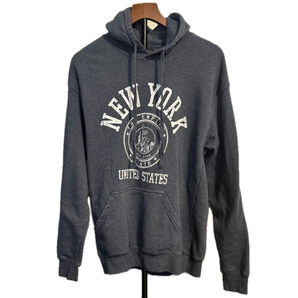 Point Sportswear Hoodie Size M New York Empire State Slate Blue-Gray